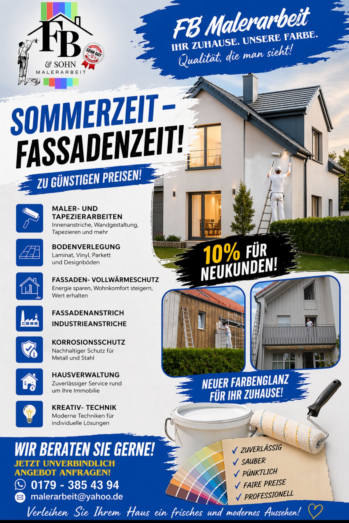 FB Malerarbeit Werbeflyer — Leistungen und 10 % Neukunden-Rabatt
